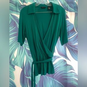 New York & Company Teal Wrap Blouse